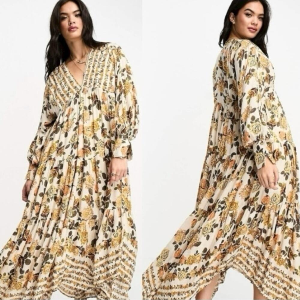 Free People Cream Maxi Dress with Mustard Floral Print - Picture 7 of 16